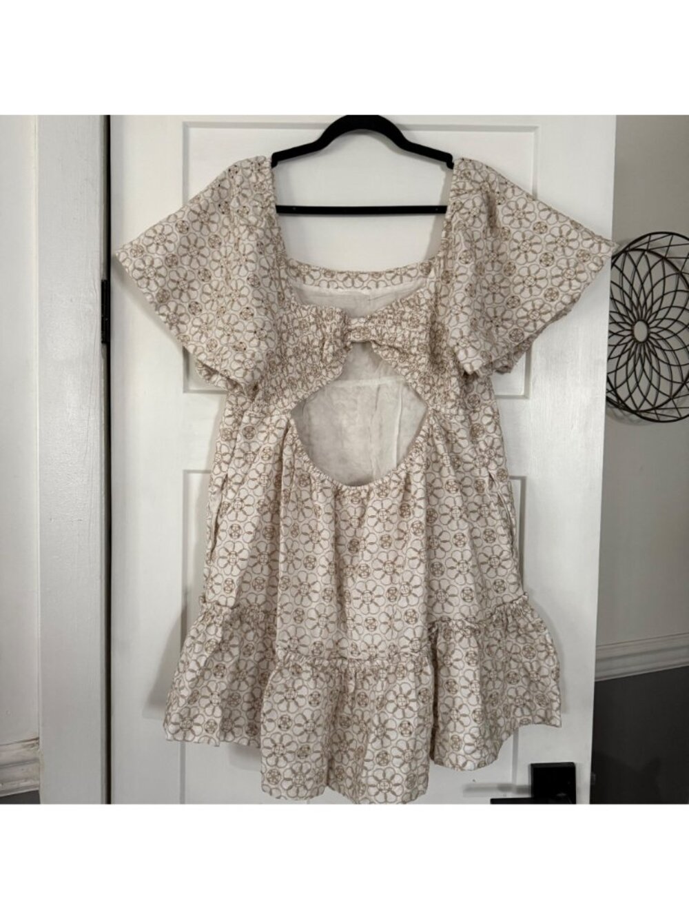 Maeve By Anthropologie Smocked Tunic Open Back Mini Dress In Cream & White Sz 1X - Picture 5 of 11
